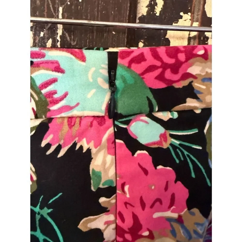 J. Crew Floral Print Pencil Skirt - Black with Turquoise & Pink size 4